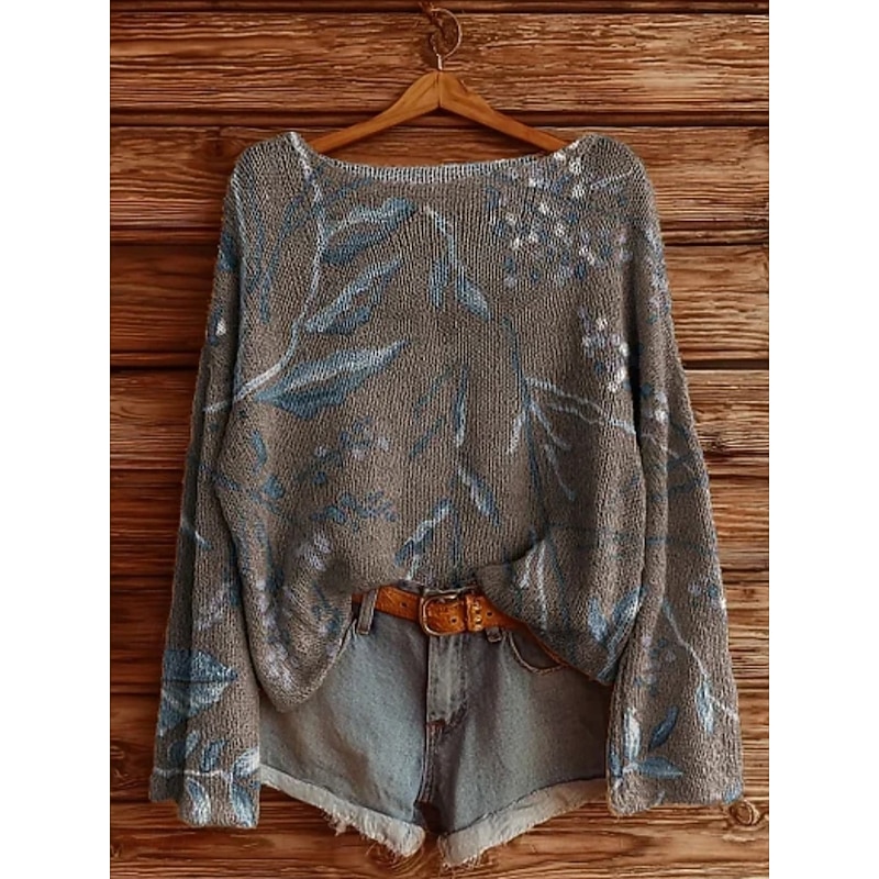 Women's Sweater Casual Soft Geometric Color Block Stylish Modern Long Sleeve Crew Neck Regular Tops Daily Holiday Print Grass Green Navy Blue Purple Brown Green Spring Fall Winter3