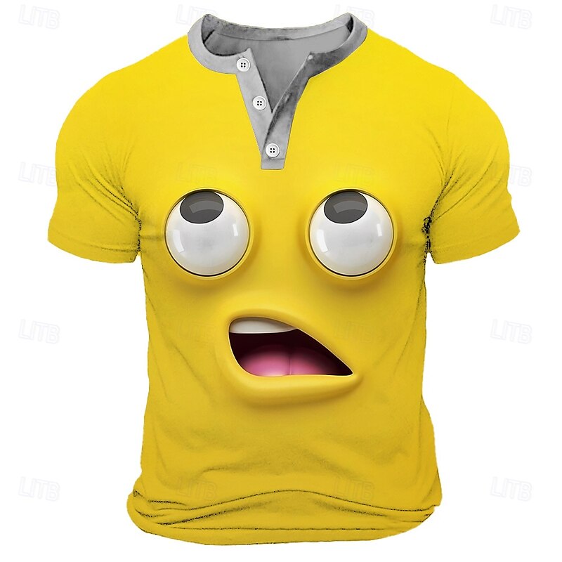 Men's Cartoon Human face T Shirt Henley Shirt Short Sleeve Designer Retro Vintage Casual Street Casual Daily Summer Spring Yellow Green Blue Henley Henley T-Shirt2