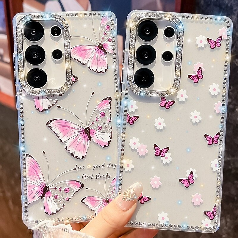 Phone Case For Samsung Galaxy S25 S24 Ultra Plus S24 FE S23 A16 A55 5G A35 5G A15 Back Cover Mirror Kickstand Shockproof Butterfly Silicone3