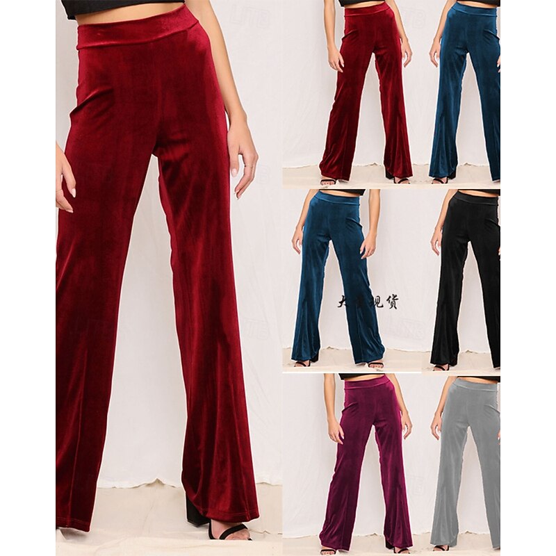 Women's Wide Leg Corduroy Pants Slacks Streetwear Casual Full Length Natural Plain Elastic Waist Comfortable Holiday Daily Wear Weekend Sillver Gray Black Dark Pink Red Fall Regular Fit