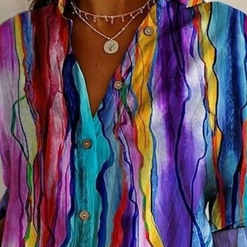 Women's Shirt Color Block Active Daily Stylish Long Sleeve Shirt Collar Regular Tops Daily Holiday Buttons Fuchsia Summer3