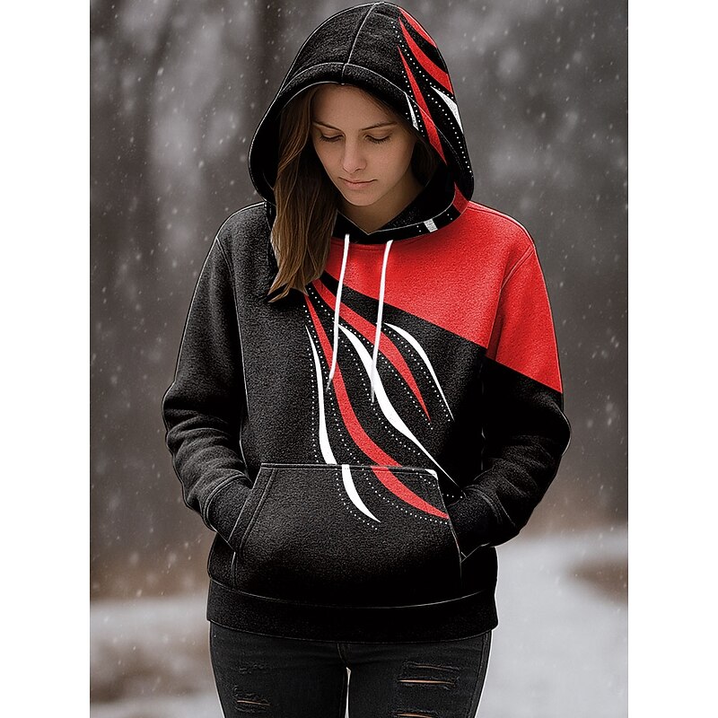Women's Pullover Hoodie Sweatshirt Graphic Geometric Abstract Casual Long Sleeve Hooded Regular Tops Party Evening Wear Street Dailywear Red Blue Purple Orange Green Spring Fall Winter