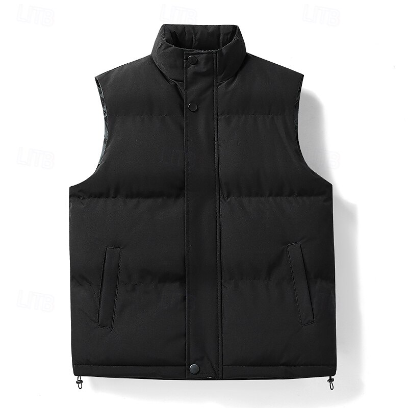 Men's Gilet Outdoor Vacation Daily Wear Going out Fashion Basic Fall & Winter Zipper Pocket Polyester Warm Plain Zipper Turndown Regular Fit Black White Dark Blue Vest2