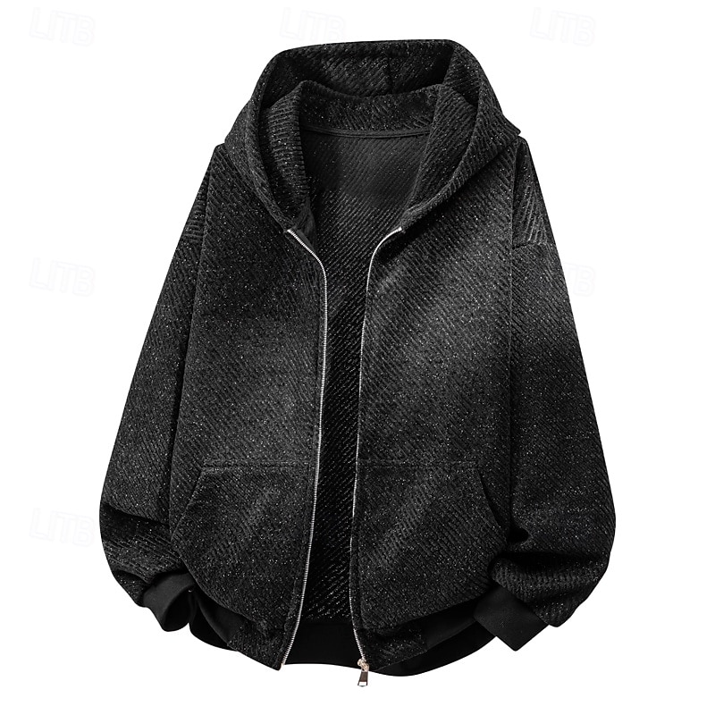 Men's Jacket Casual Jacket Outdoor Vacation Warm Zipper Pocket Fall Winter Plain Fashion Streetwear Standing Collar Regular Dark Gray Black Beige Jacket3