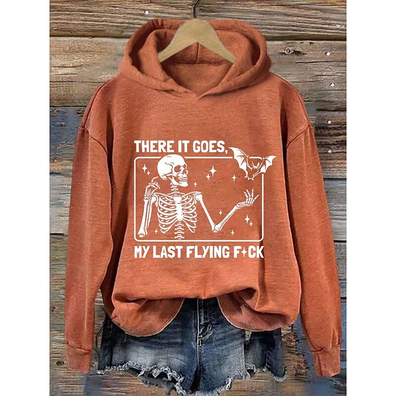 Halloween Women's Pullover Hoodie Sweatshirt Skulls Graphic Fashion Casual Print Long Sleeve Hooded Regular Tops Street Dailywear Casual Drawstring Print Black White Red Blue Orange Fall Winter - Main Image