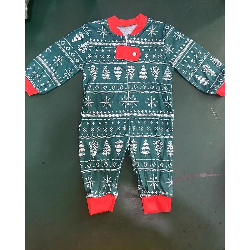 Family Pajamas Christmas Pattern Home Print Green Long Sleeve Active Matching Outfits4