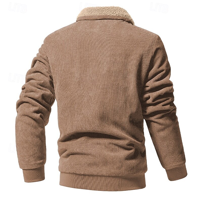 Men's Corduroy Jacket Fleece Jacket Formal Home Pocket Fleece Collar Fall Winter Solid Color Vintage Neutral Collar Regular Black Brown Green Grey Jacket3