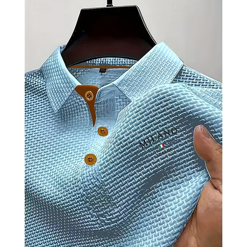Men's Golf Shirt Golf Polos Shirts Work Casual Lapel Short Sleeve Basic Modern Letter Jacquard Buttons Summer Spring Regular Fit Black White Navy Blue Blue Dark Gray Light Blue Golf Shirt2