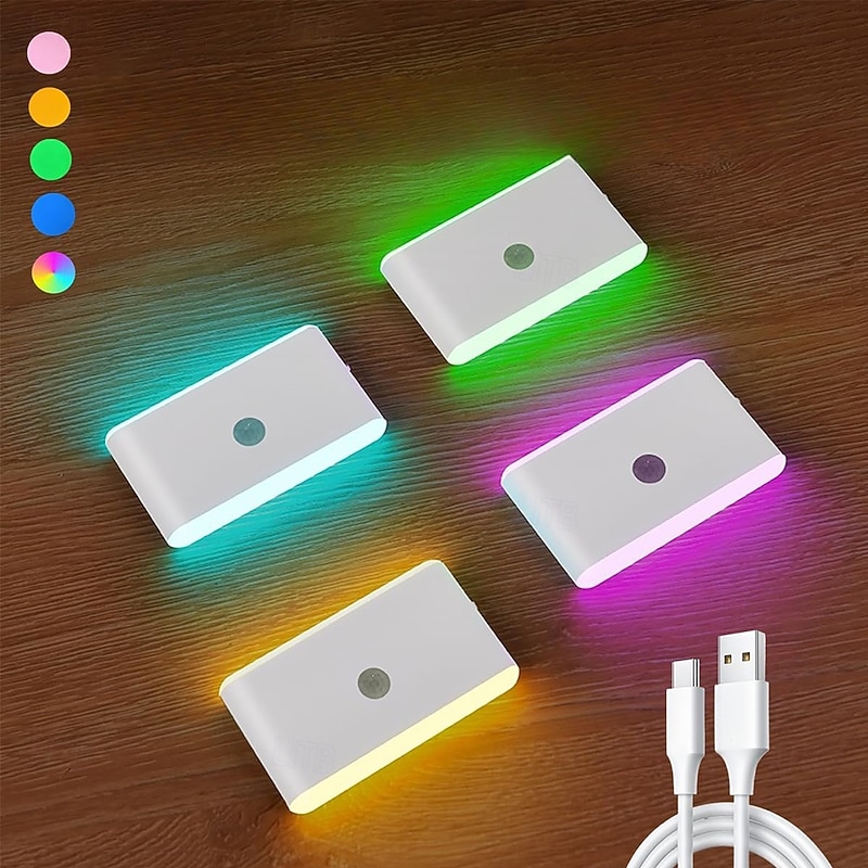 Rechargeable Led Night Light Dimmable Color Changing Stair Lights Indoor Motion Sensor Light Indoor RGB Nightlights for Hallway Bedroom Kids Room Kitchen Stairway BathroomToilet