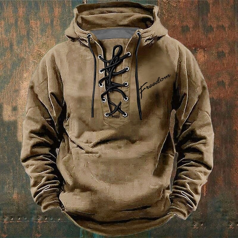 Men's Freedom Slogan Hoodie Sweatshirt Stylish Vintage Retro Hooded Outdoor Streetwear Black Blue Drawstring Fall Winter Designer3