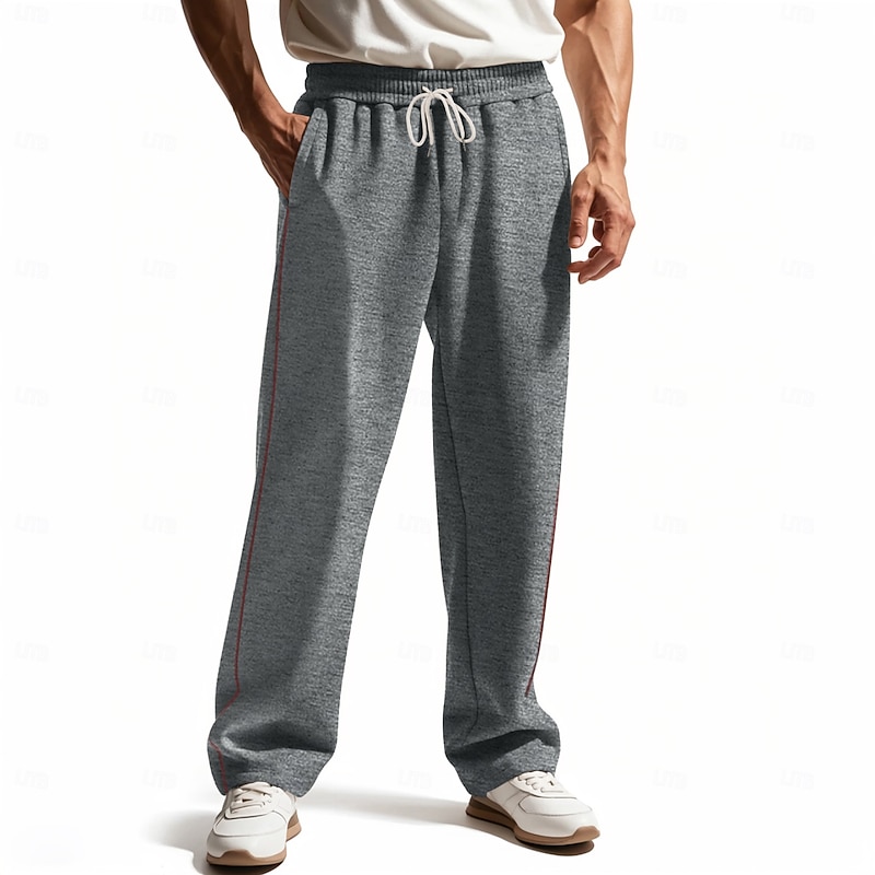 Men's Sweatpants Trousers Baggy Pants Open Bottom Sweatpants Drawstring Elastic Waist Plain Moisture Wicking Breathable Full Length Sports Outdoor Casual Daily Fashion Streetwear Black Red