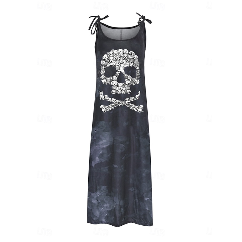 Halloween Women's Skulls Print Maxi Dress Summer Dress Slip Dress Casual Daily Regular Fit Skull Sleeveless U Neck Black White Red Purple Summer2