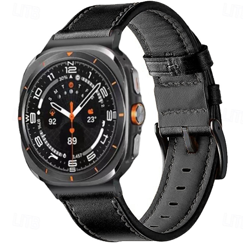Watch Band for Samsung Galaxy Watch 8 40/44mm Watch 8 Classic 46mm Genuine Leather Replacement  Strap Adjustable Stainless Steel Buckle Leather Link Wristband2