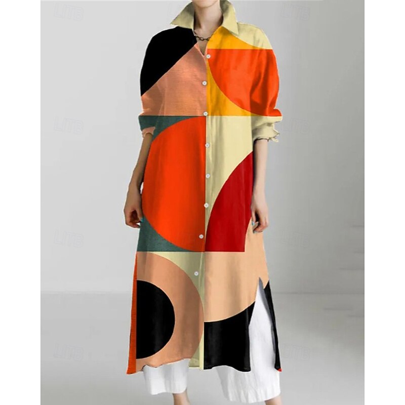 Women's Long Dress Maxi Dress Shirt Dress Casual Dress Print Dress Fashion Modern Daily Weekend Regular Fit Animal Flower Long Sleeve Shirt Collar White Orange Khaki Rose Spring Fall4