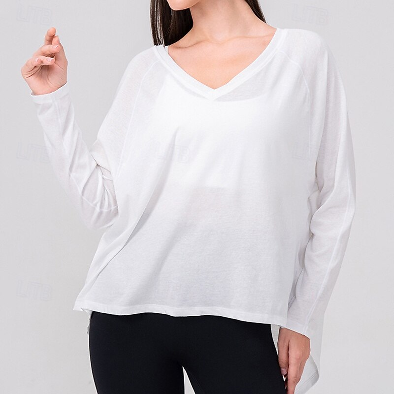 Women's Activewear V-neckline Breathable Backless Long Sleeve Sports Solid Color Top For Gym Athletic Sports Loose Fit Activewear2