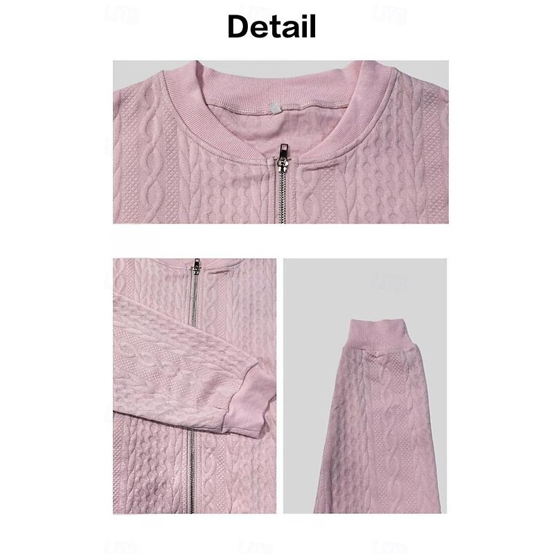 Women's Texture Sweatshirt Sweatshirts Zip Up Sweatshirts Plain Streetwear Casual Long Sleeve Crew Neck Regular Tops Street Holiday Pocket Black White Pink Red Purple Fall Winter2