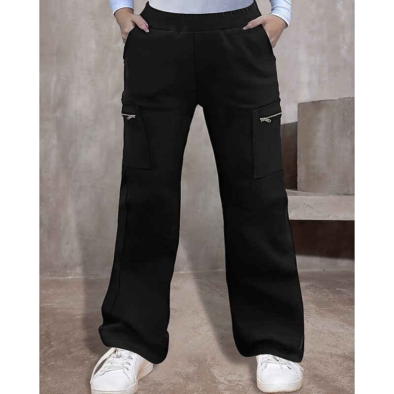 Women's Cargo Pants Slacks Casual Full Length Natural Plain Zipper Pocket Elastic Waist Comfortable Street Holiday Daily Wear Black Fall Regular Fit2
