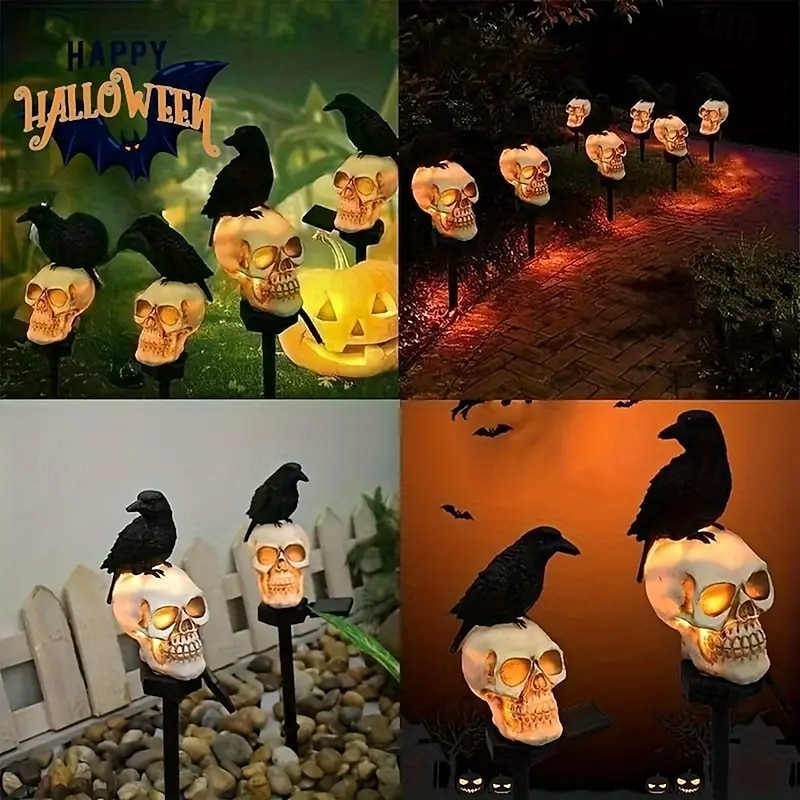 Solar Resin Halloween Round Pumpkin Top Hat Pumpkin Glasses Pumpkin Ghost Wizard Pumpkin Cat Head Ghost Sharp Hat Ghost Cloak Cat Crow Skeleton Outdoor Courtyard Decoration Atmosphere Light Rainproof2