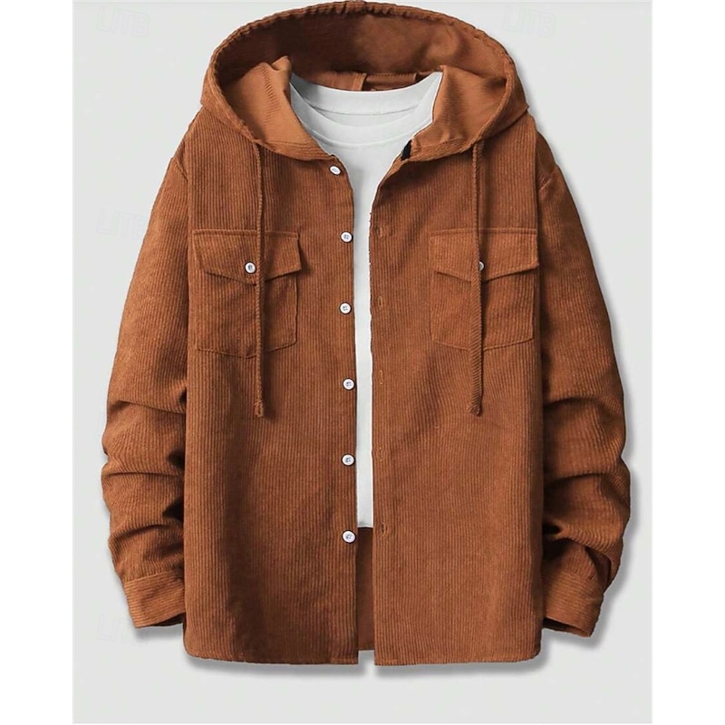 Men's Lightweight Jacket Cargo Jacket Casual Jacket Vacation Daily Warm Pocket Spring Fall Plain Fashion Classic Hooded Regular Brown Green Jacket