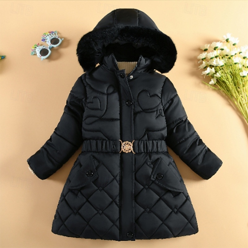 Kids Girls' Down Coat Solid Color Fashion Zipper Pocket School Coat Outerwear 4-12 Years Winter Black Wine Navy Blue2