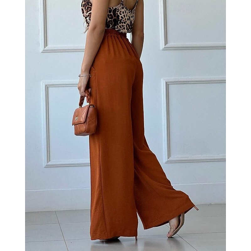 Women's Wide Leg Slacks Streetwear Casual Full Length Natural Plain Pocket Elastic Waist Comfy Street Daily Wear Weekend Black Fuchsia Green Khaki Fall Regular Fit2