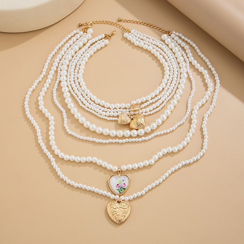 Pendant Necklace Pearl Women's Elegant Artistic Luxury Beads Heart Wedding Drops Necklace For Wedding Party Work3