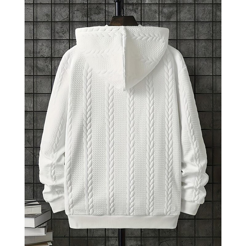 Men's Hoodie Full Zip Hoodie Black White Hooded Plain Jacquard Pocket Ribbed Textured Sports & Outdoor Daily Holiday Polyester Streetwear Basic Casual Spring Fall Clothing Apparel Hoodies Sweatshirts2