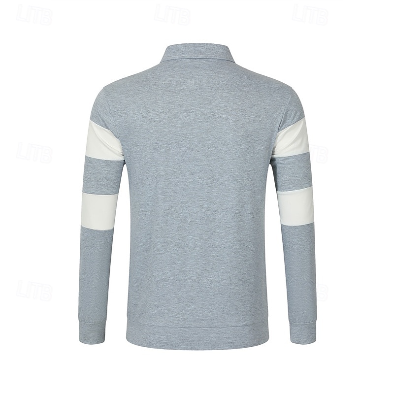 Men's Golf Shirt Golf Polos Shirts Work Casual Lapel Long Sleeve Basic Modern Color Block Stripe Buttons Spring Fall Regular Fit Black White Army Green Gray Golf Shirt4