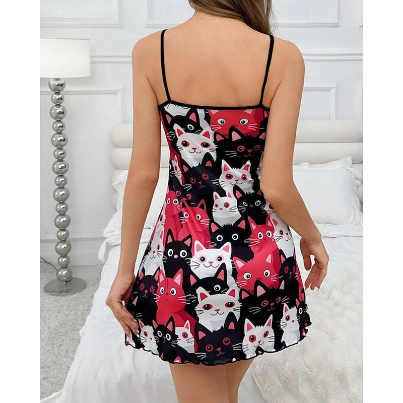 Women's Pajamas Nightgown Casual Comfort Flower Backless Home Daily Bed Sleeveless Straps Light Pink Red black Black White Pink Summer3