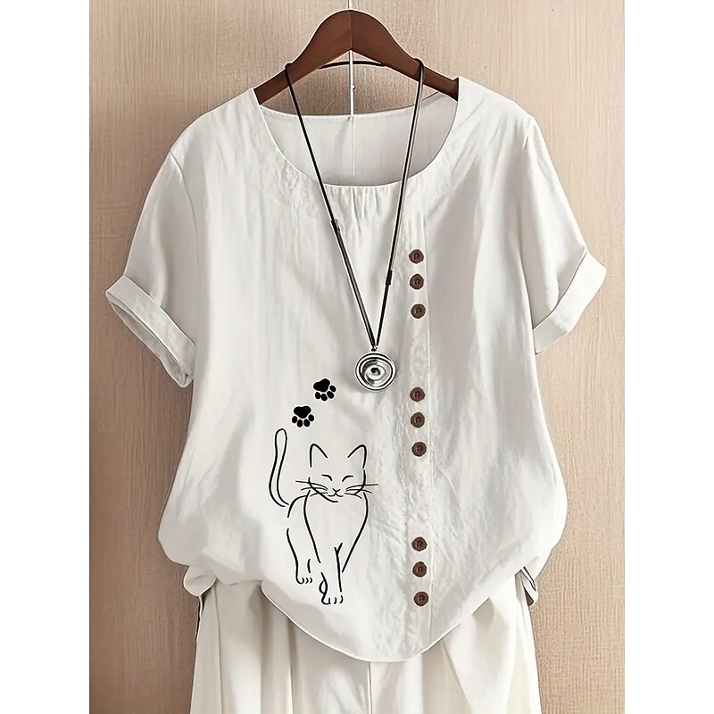 Women's Blouse Graphic Animal Vintage Tropical Stylish Short Sleeve Regular Tops Holiday Buttons Print White Yellow Navy Blue Blue Purple Summer Spring