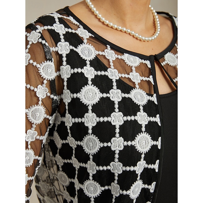 Women's Jacket Coat Blazer Lace Embroidered Color Block Elegant Floral Anniversary Wedding Guest Daily Cocktail Party Open Front Regular Crewneck Regular Fit Long Sleeve Outerwear Black3