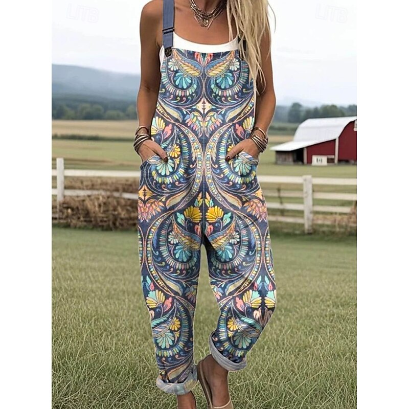 Women's Overall Active Graphic Sleeveless Harem Drawstring Vacation Street Loose Fit Black Light Brown Blue Summer2