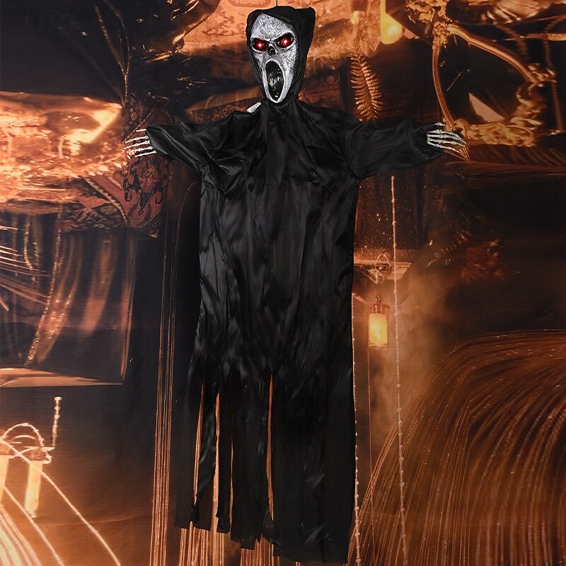 Halloween Decorations Screaming Scarecrow Hanging Ghost Voice-Activated Light-Up Sound-Activated Hanging Ornament Bar Haunted House Escape Room Decoration Props4