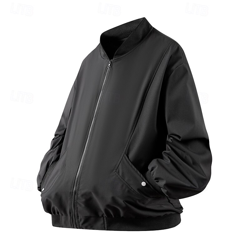 Men's Jacket Casual Jacket Outdoor Vacation Warm Zipper Pocket Fall Winter Plain Fashion Streetwear Standing Collar Regular Black Beige Gray Jacket2