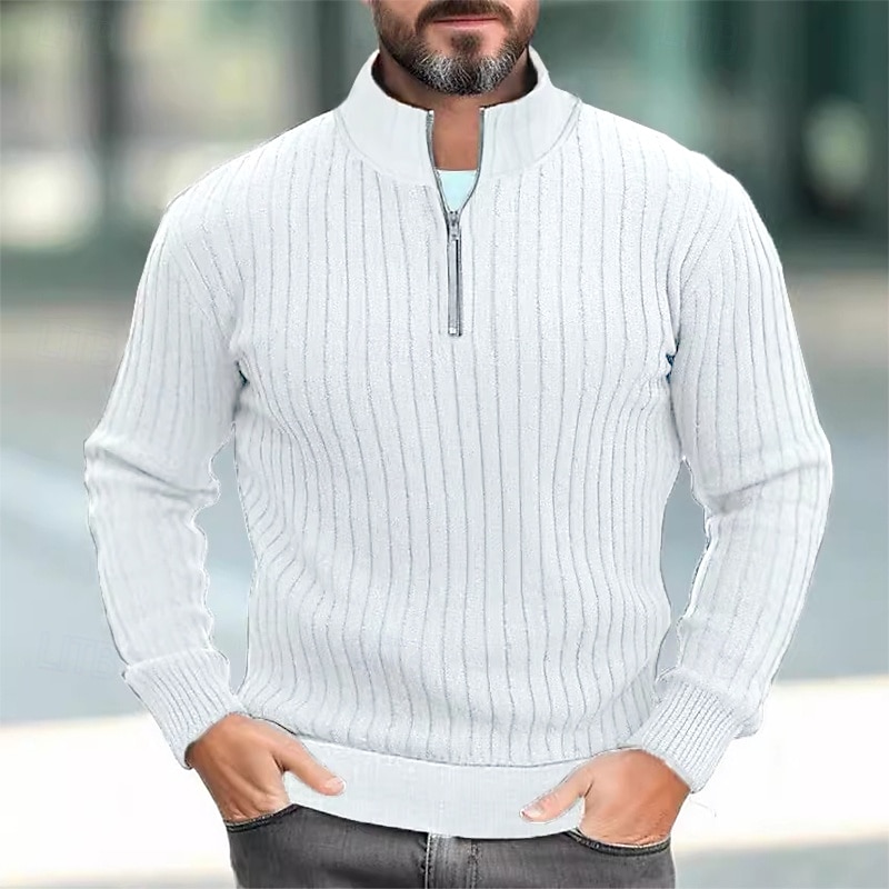Men's Sweater Pullover Sweater Jumper Ribbed Knit Regular Tops Knitted Slim Fit Plain High Neck Knitwear Contemporary Casual Daily Wear Clothing Apparel Fall Winter Black White M L XL4