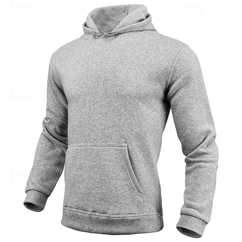 Men's Hoodie Pullover Fleece Hoodie Fleece lined Hoodie Black White Yellow Pink Red Hooded Plain Pocket Sports & Outdoor Casual Daily Streetwear Cool Sportswear Fall Winter Clothing Apparel Hoodies