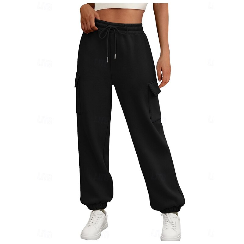 Women's Sweatpants Chinos Fashion Streetwear Basic Full Length High Waist Plain Pocket Elastic Waistband Comfy Soft Comfortable Stretchy Outdoor Street Black White Beige Gray Summer Spring Loose Fit4