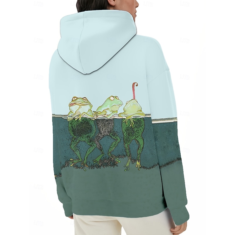 Women's Pullover Hoodie Sweatshirt Graphic Animal Casual Long Sleeve Hooded Regular Tops Party Evening Wear Street Dailywear Green Spring Fall Winter4