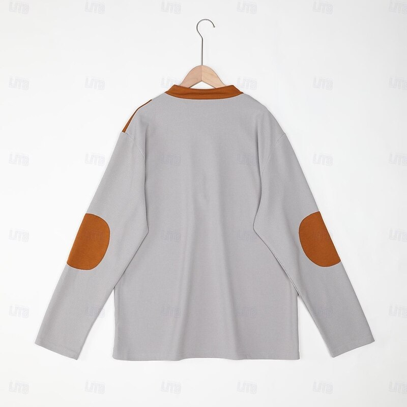 Men's Waffle Shirt T Shirt Tee Top Long Sleeve Shirt Long Sleeve Collar Spring &  Fall All Seasons Color Block Vintage Designer Basic Lace up Patchwork Vacation Street Casual Black Blue khaki Top Tee3