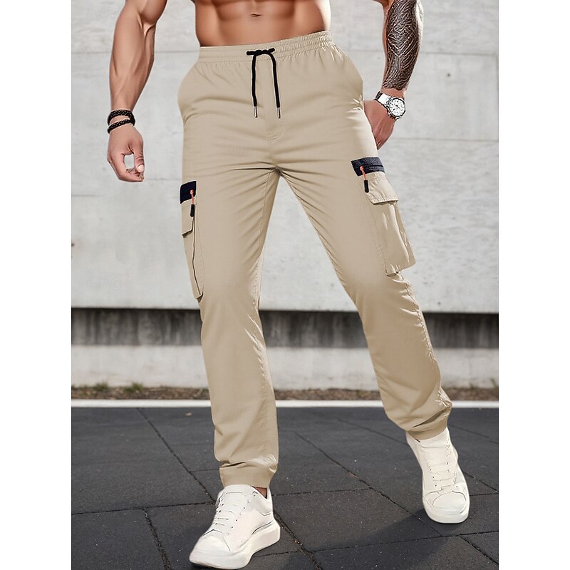 Men's Cargo Pants Tactical Pants Trousers Drawstring Zipper Pocket Plain Comfort Full Length Outdoor Party Business Fashion Streetwear Black Navy Blue Micro-elastic