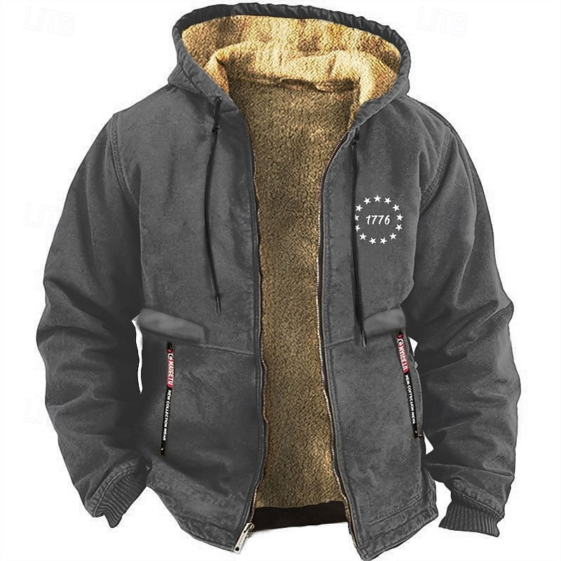 Men's American US Flag Fleece Hoodie Sweatshirt Daily Classic Long Sleeve Crew Neck Outdoor Home Travel Black Burgundy Drawstring Fall Winter Designer