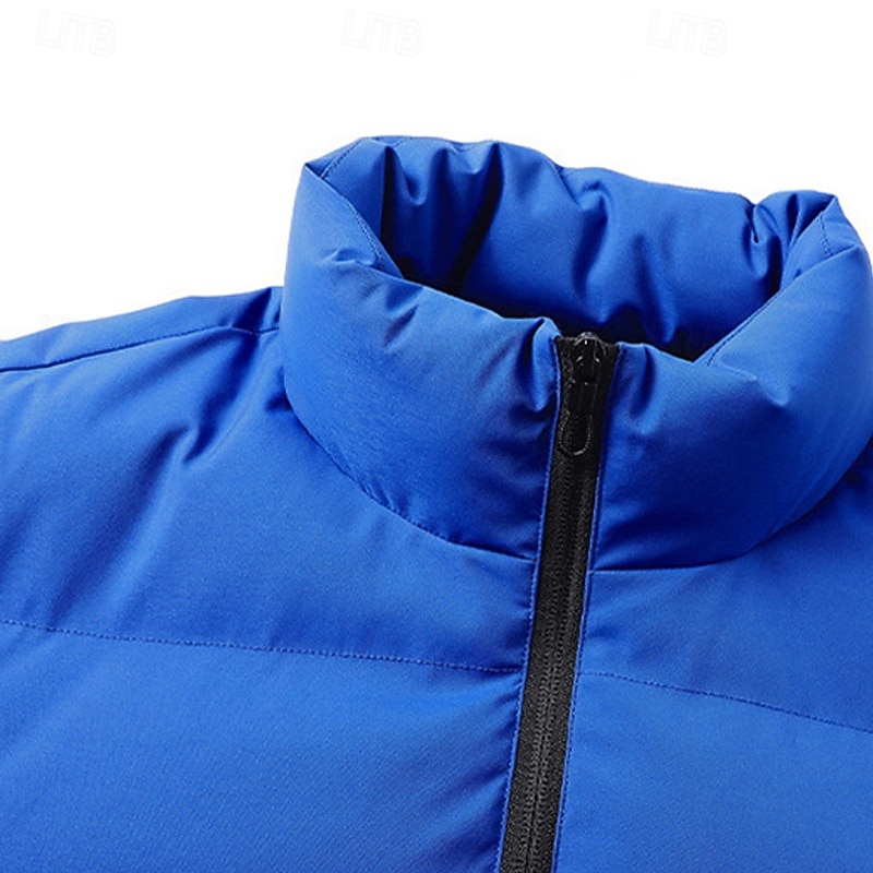 Men's Winter Coat Puffer Jacket Padded Jacket Pocket Cotton Vacation Daily Wear Date Regular Fashion Casual Comfortable Thermal Warm Winter Solid / Plain Color Black White Pink Royal Blue Puffer3