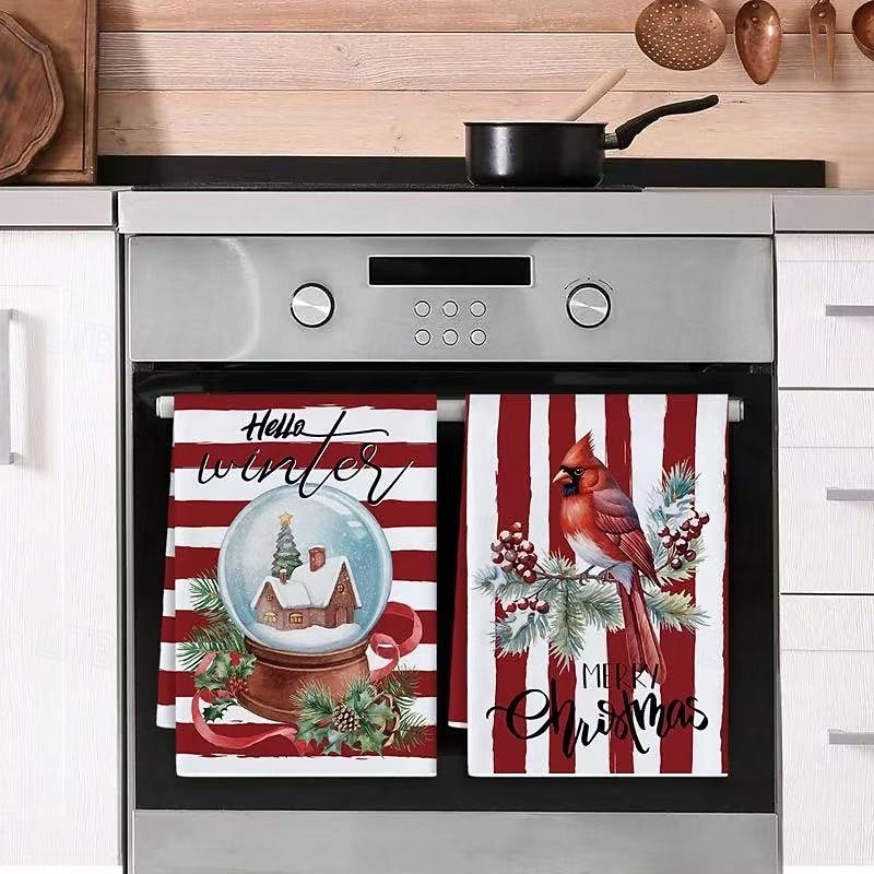 6pcs Christmas Kitchen Towels – Ultra-Soft, Absorbent Tea Towels with Snowman and Reindeer Designs – Vintage Cartoon Holiday Decor for Kitchen and Bathroom, Festive Gift Set3