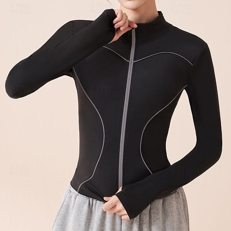 Women's Workout Jacket Stand Collar Lightweight with Thumbholes Long Sleeve Sports Solid Color Top For Gym Athletic Running Slim Activewear4