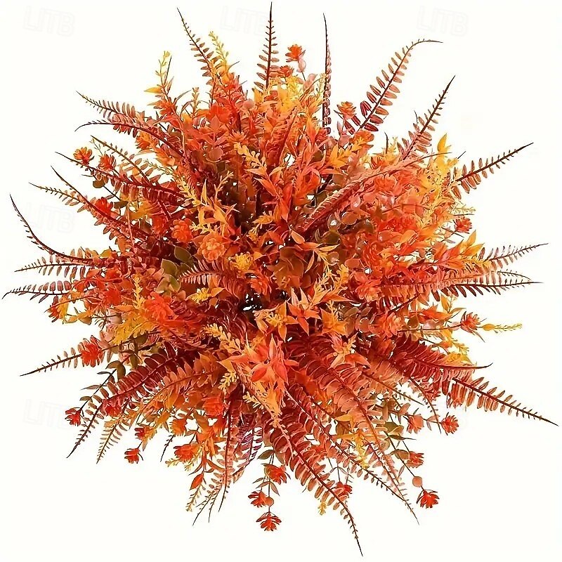 6 Bundles Artificial Fall Flowers UV Resistant Faux Plants in Orange/Yellow/Brown/Red, Durable Plastic Autumn Bouquet for Indoor Outdoor Home Decor, Thanksgiving Halloween Christmas Wedding Centerpieces2