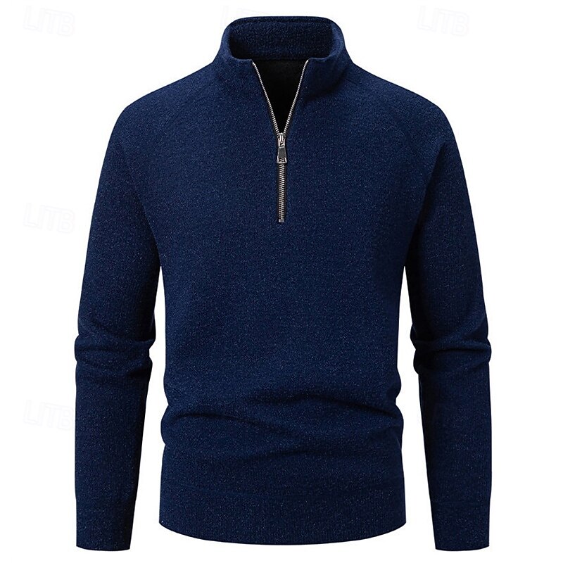 Men's Pullover Sweater Jumper Knit Sweater Ribbed Knit Regular Tops Knitted Plain Quarter Zip Fashion Basic Vacation Daily Wear Clothing Apparel Fall Winter Black White S M L4