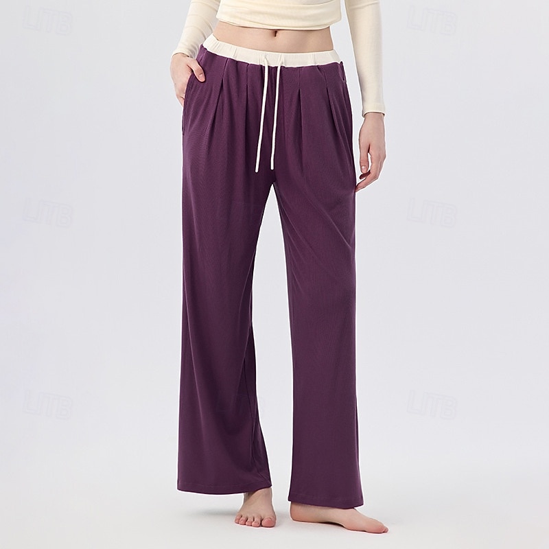 Women's Yoga Pants Staright Leg Pants with Pockets Gym Athletic Sports Bottoms Solid Color Black Yellow Purple Modal Sports Activewear Loose Fit