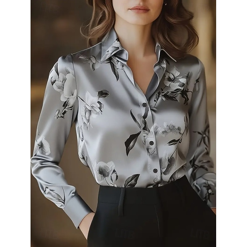 Women's Work Shirt Floral Graphic Elegant Stylish Basic Long Sleeve Shirt Collar Regular Tops Work Party Evening Wear Daily White Red Purple Gold Gray Summer Fall Spring, Fall, Winter, Summer3