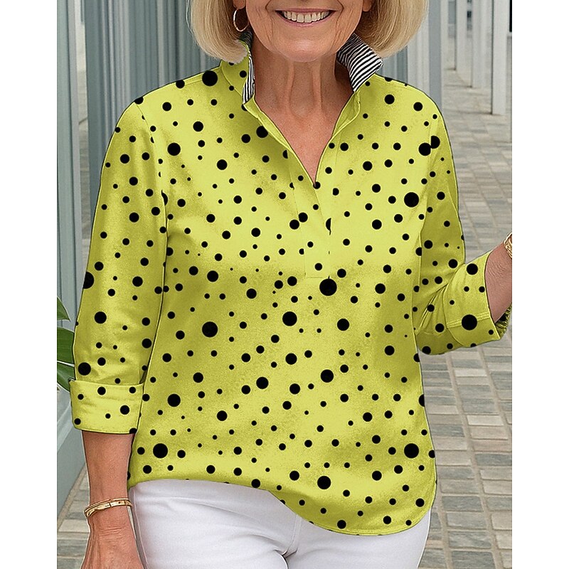 Women's Shirt Blouse Polka Dot Modern Casual Long Sleeve Shirt Collar Regular Tops Daily Going out Print White Yellow Sky Blue Green Fall4
