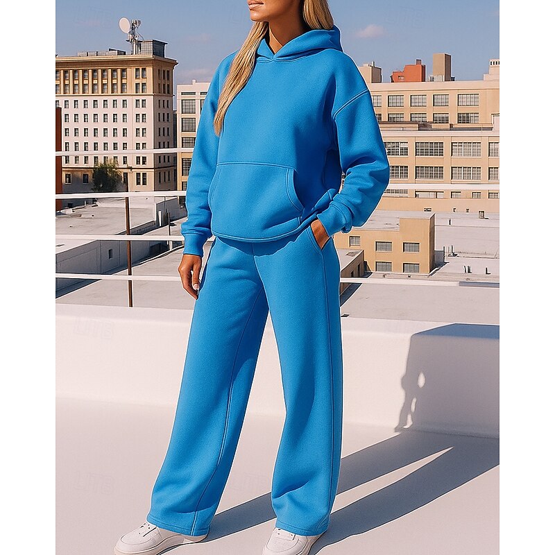 Women's Tracksuit Sweatpants Sportswear Hooded Solid Colored Clothing Suit Fall & Winter Black White Outdoor Travel Sports Fashion Long Sleeve Sport Activewear Micro-elastic Loose Fit